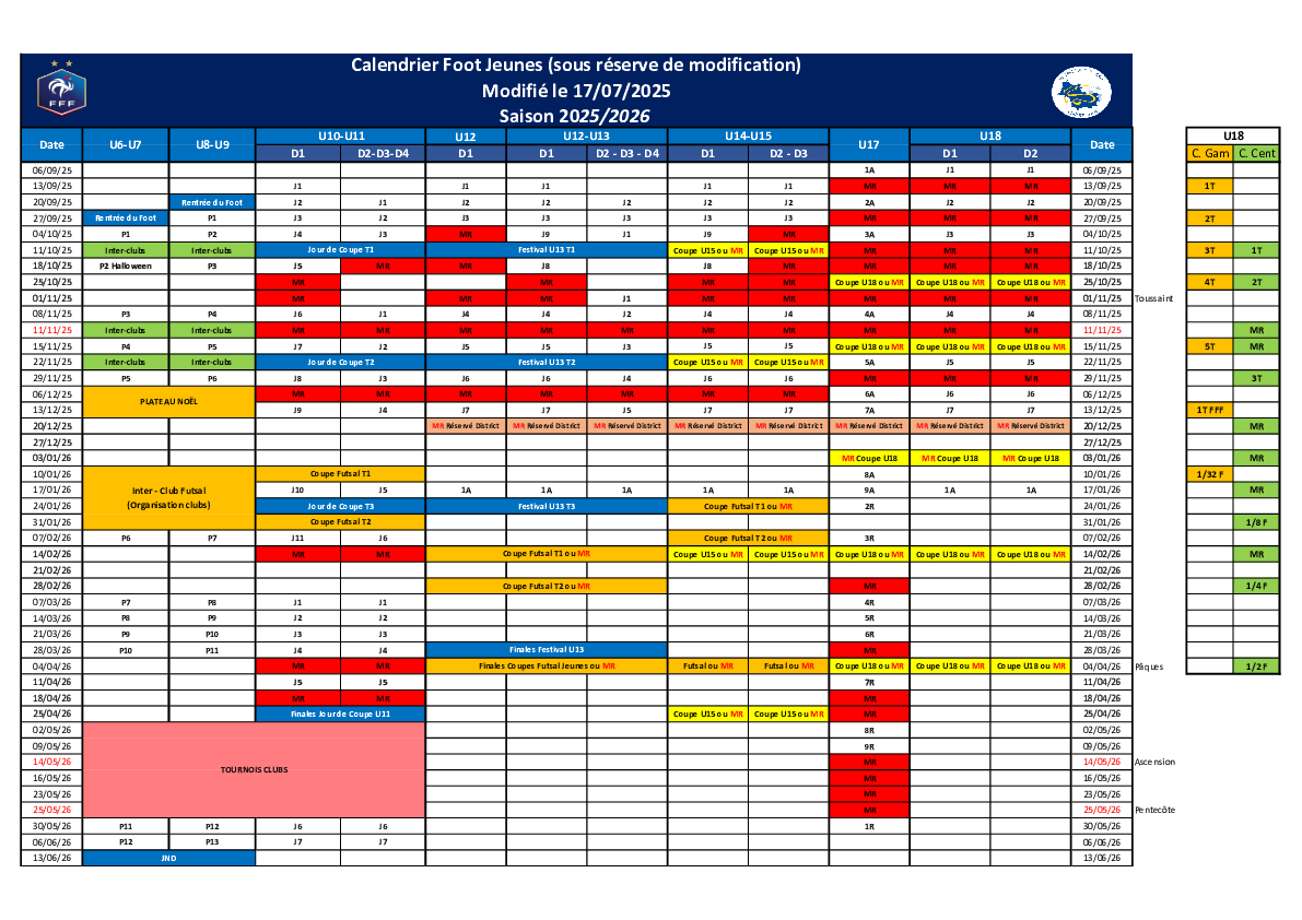 Calendrier Foot Jeunes